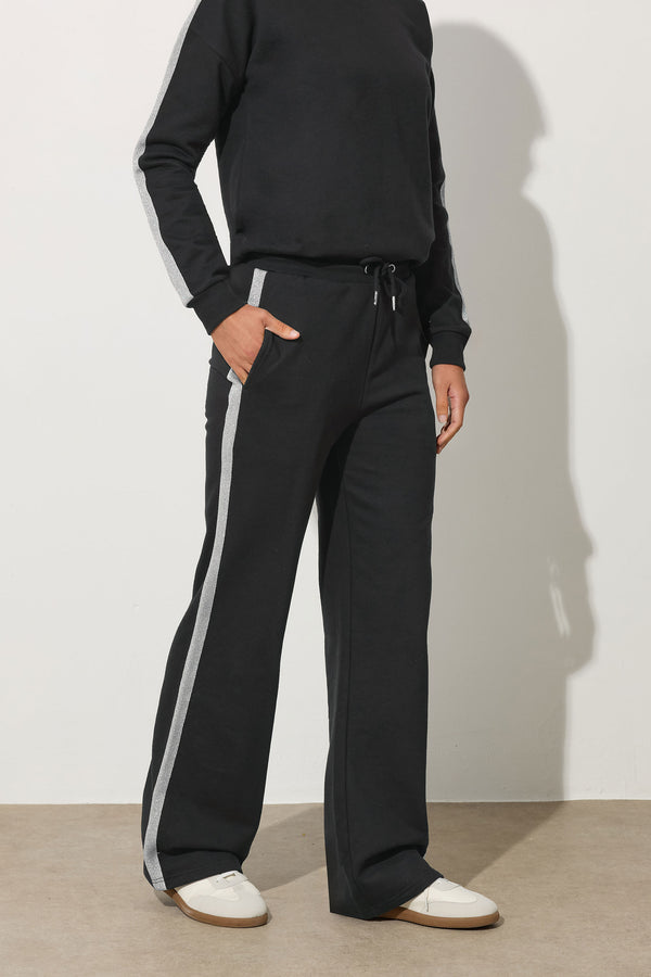 LTS Tall Black Metallic Stripe Wide Leg Joggers