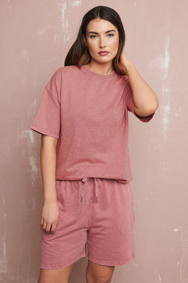 LTS Tall Pink Acid Wash Short Sleeve Sweat T-Shirt