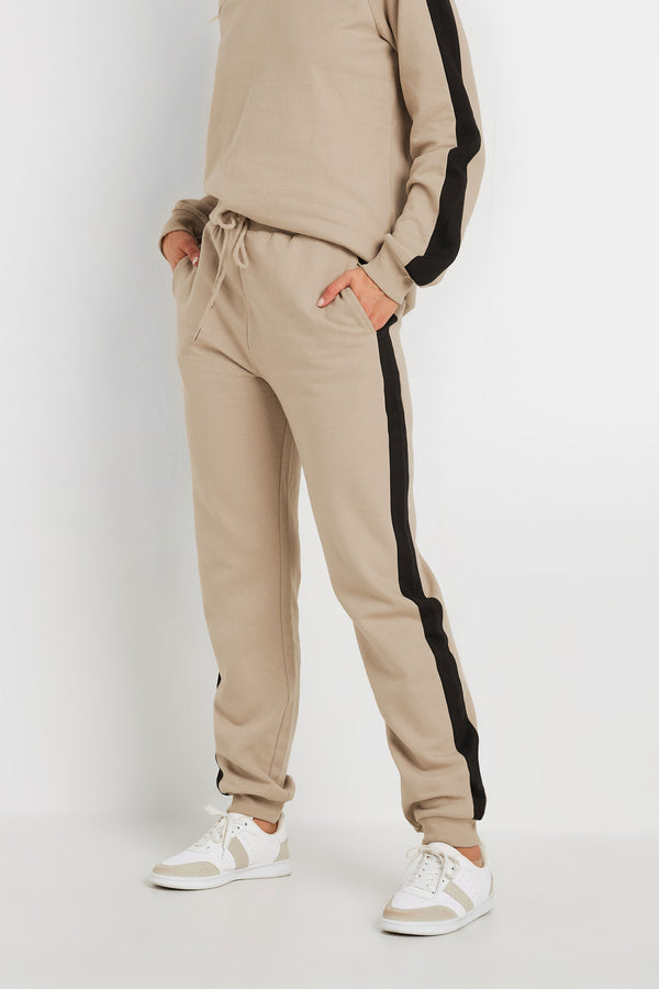 LTS Tall Beige Brown Side Stripe Cuffed Joggers