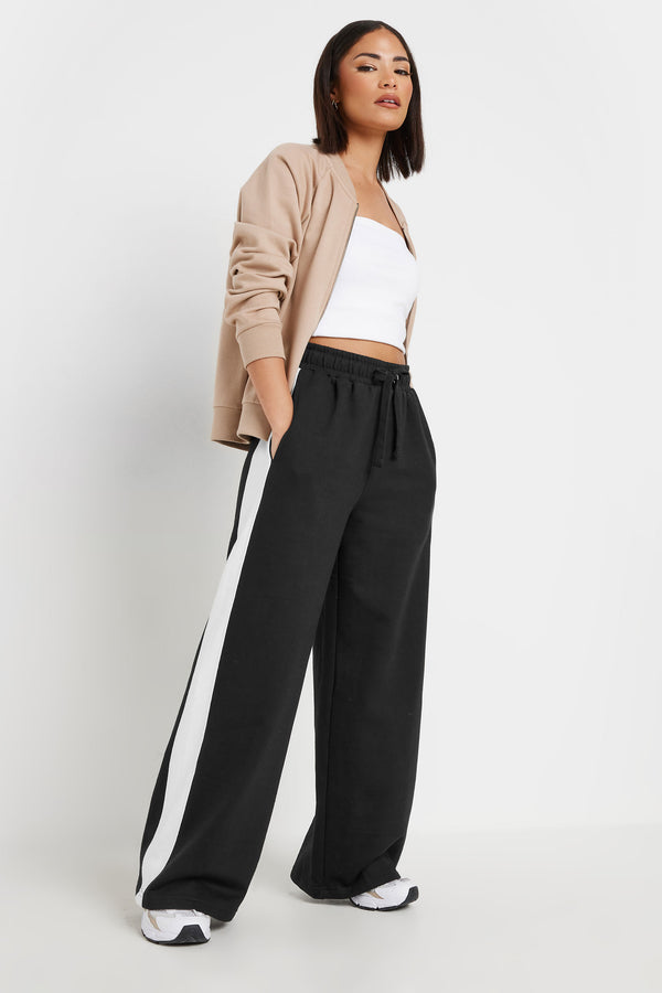 PixieGirl Petite Black Side Striped Wide Leg Jogger