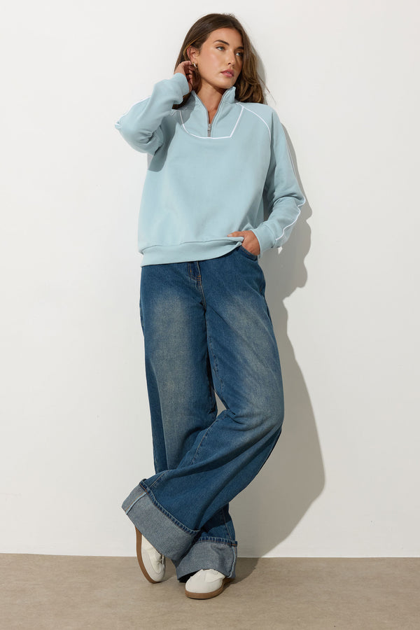 LTS Tall Light Blue Zip Sweatshirt