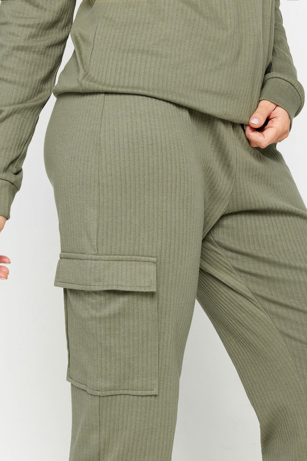 PixieGirl Khaki Green Ribbed Cargo Joggers