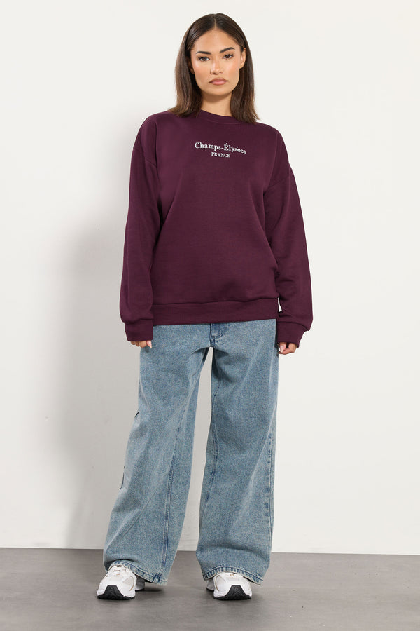 PixieGirl Petite Burgundy Red Slogan Sweatshirt