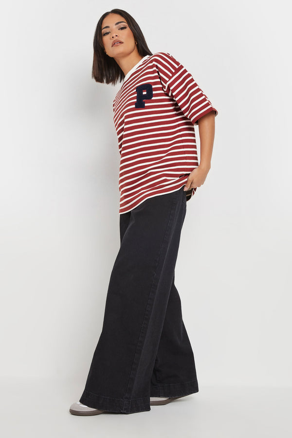 PixieGirl Red Stripe Applique Initial T-Shirt