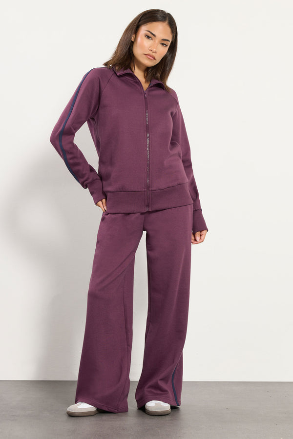 PixieGirl Petite Burgundy Red Stripe Collar Zip Sweatshirt