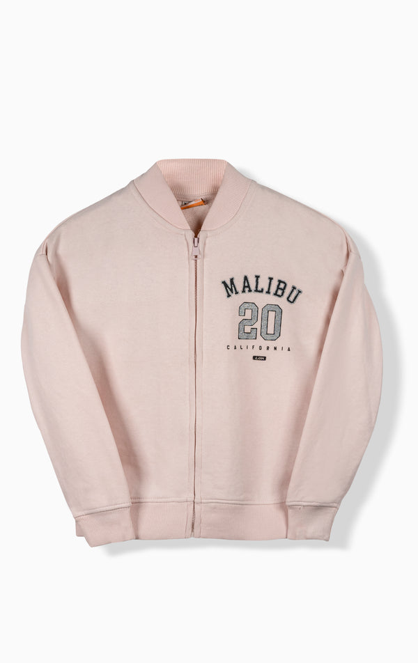 Girls Printed Zip-up hooded Pink