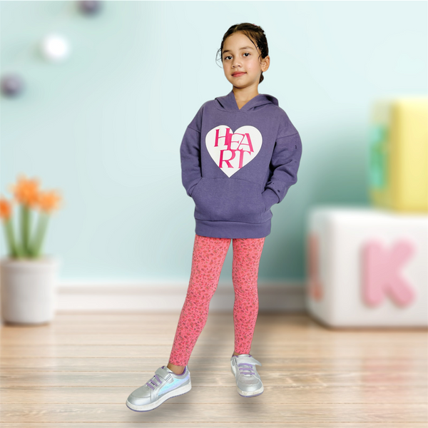 Girls Printed Hoodie, Dil Heart