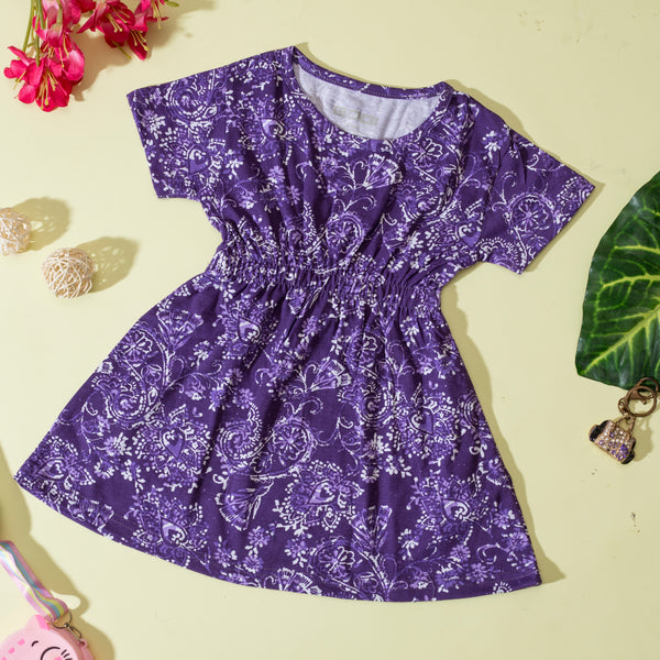 Girl's Printed Jersey Dress, Purple