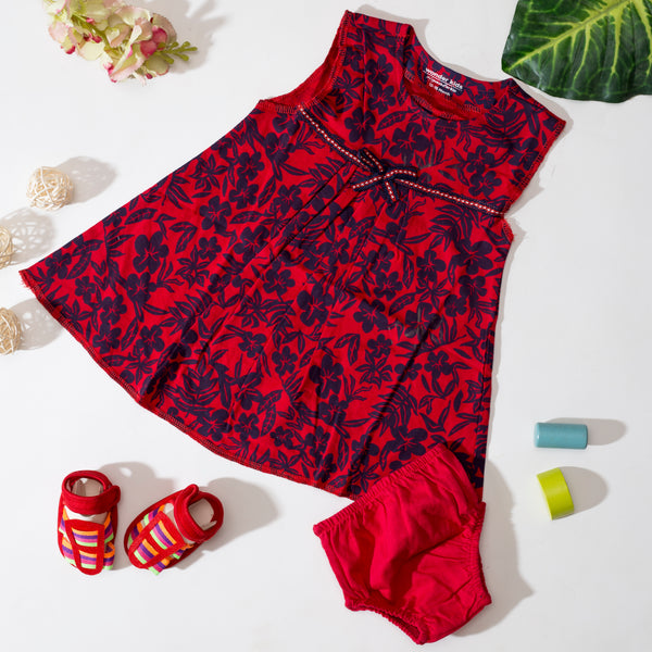 Baby girls red all over flowers dress with Pantie 6 - 18 months