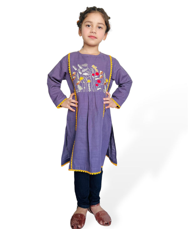 Girl's Cotton Embroidered with Lace kurti