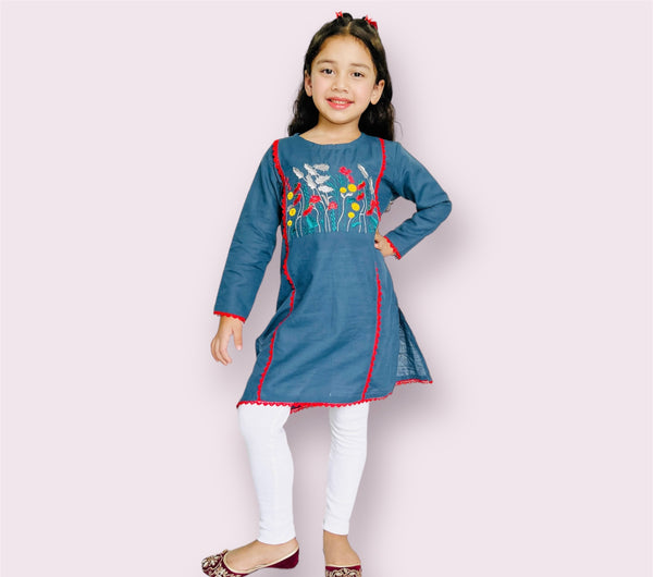 Girl's Cotton Embroidered with Lace kurti