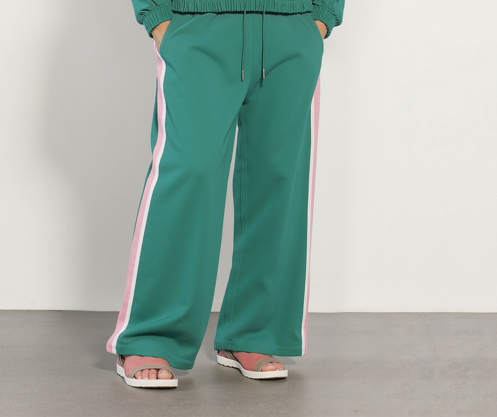 PixieGirl Petite Green Pink Contrast Piping Wide Leg Joggers