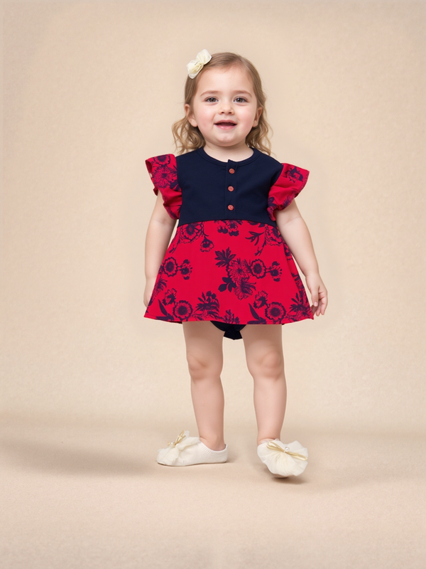 Baby red and blue flower dress with Pantie 6 - 18 months