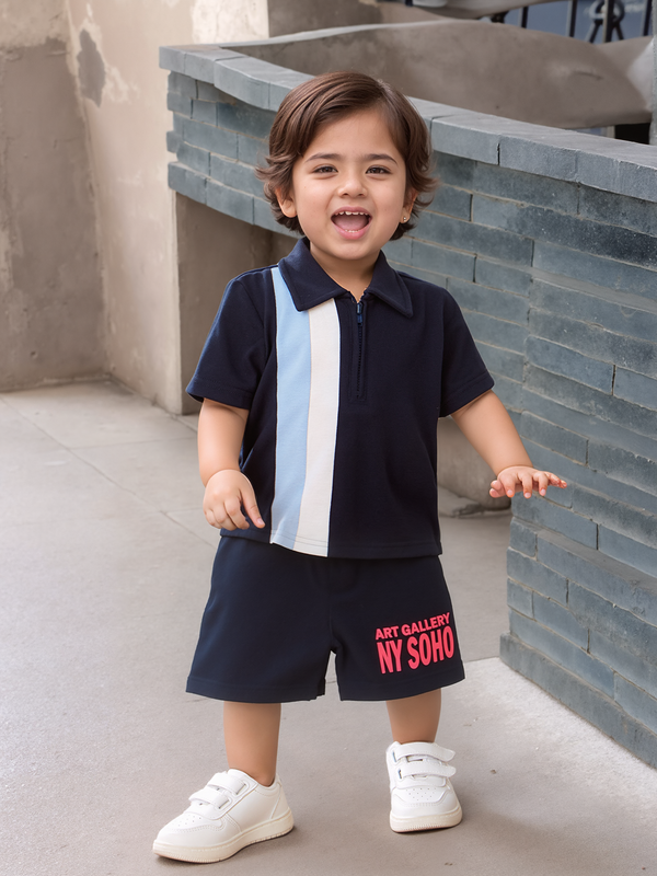 Baby boys front print shorts, Navy