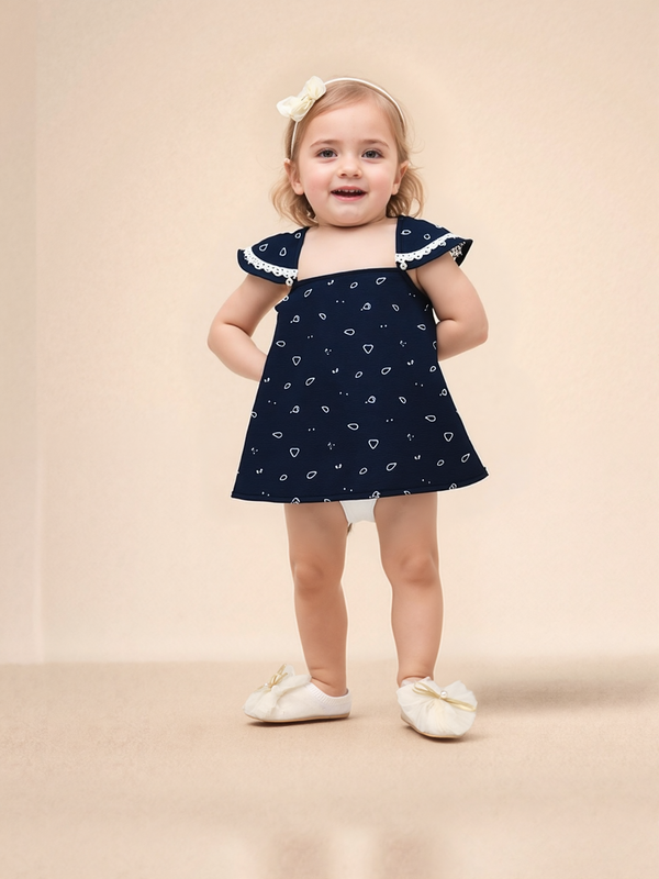 Baby girls dark blue flower dress with Pantie 6 - 18 months