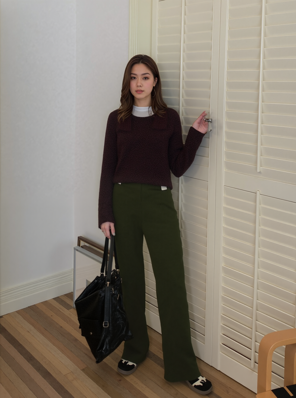 "Women's Pant Casual Plain Wide Leg (Dark Olive)"