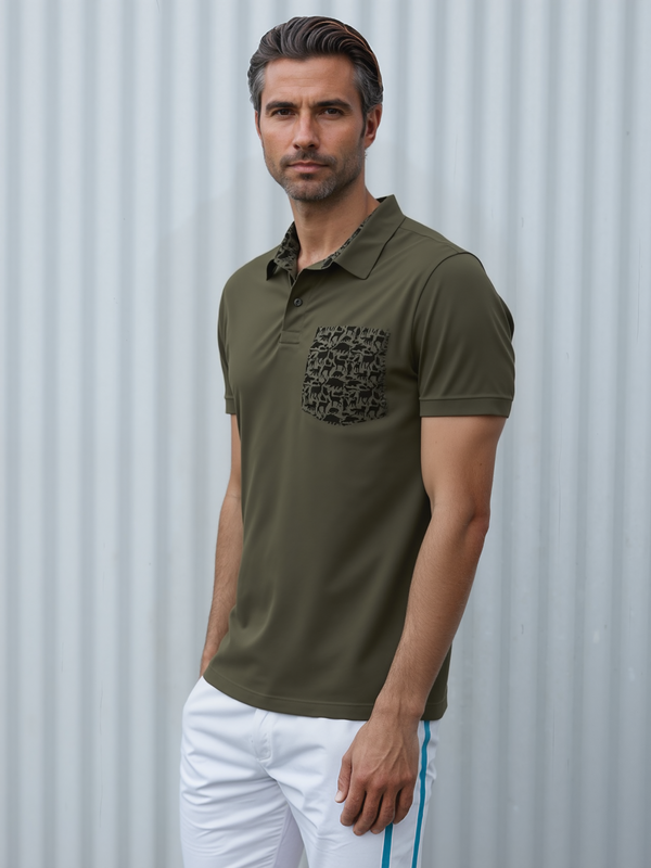 Men Parforce polo shirt with chest pocket and forest animals