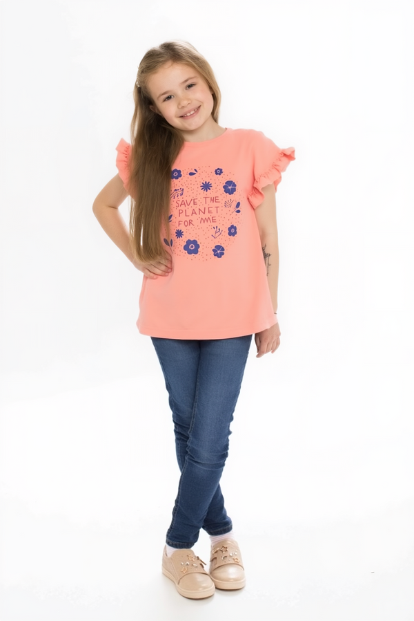Girl's Jersey Top With Print "Save The Planet For Me"