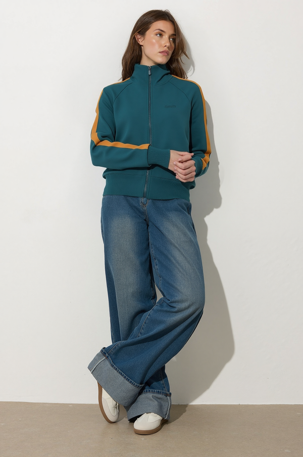 PixieGirl Petite Contrast Piping Zip Sweatshirt