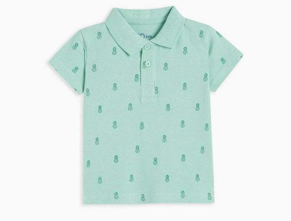 Boys floral Light Green pattern pique polo shirt