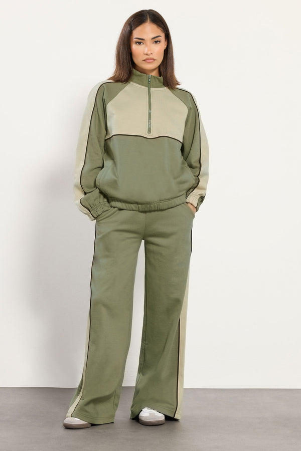 PixieGirl Petite Green Colour Block Half Zip Sweatshirt
