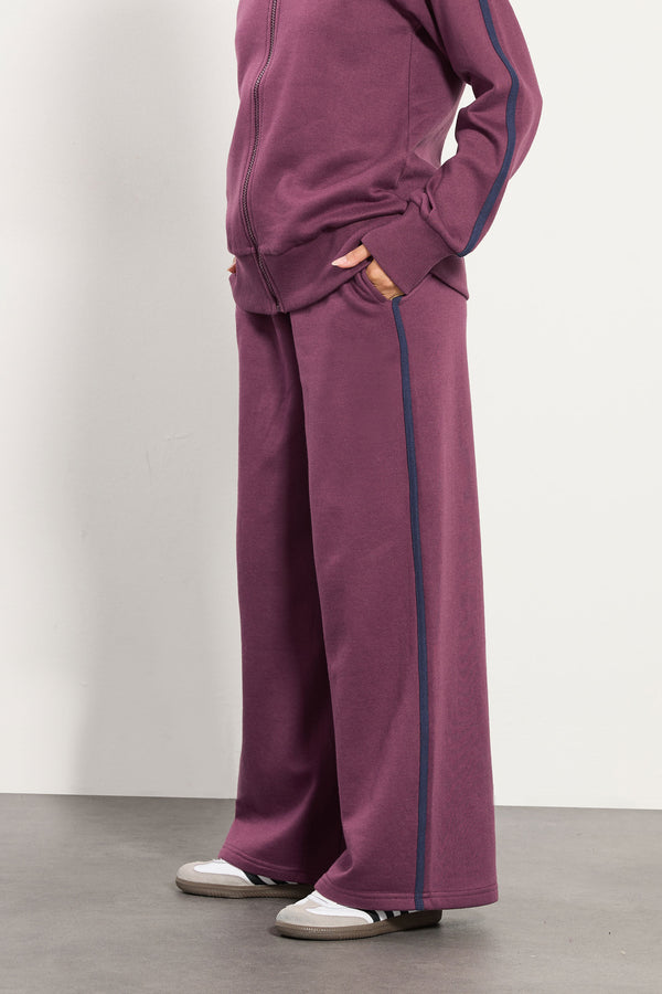 PixieGirl Petite Burgundy Red Stripe Wide Leg Joggers
