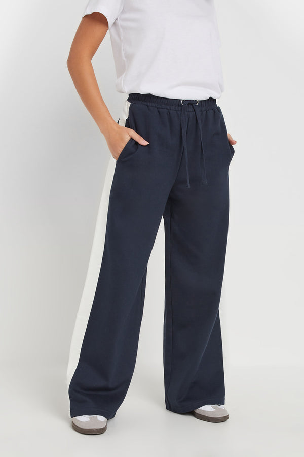 PixieGirl Petite Navy Blue Side Striped Wide Leg Jogger