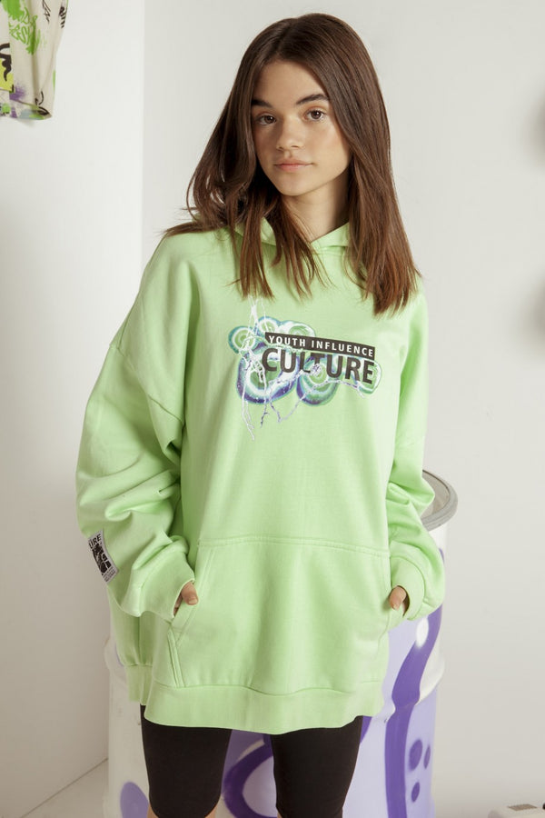 Girls over sized crop hoodie Lime Green