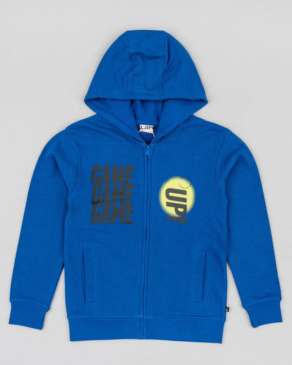 Boy's Zipper Printed hooded Blue