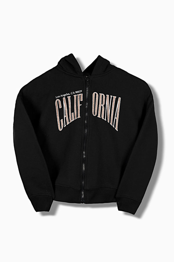 Girls Printed Zip-up hooded Black