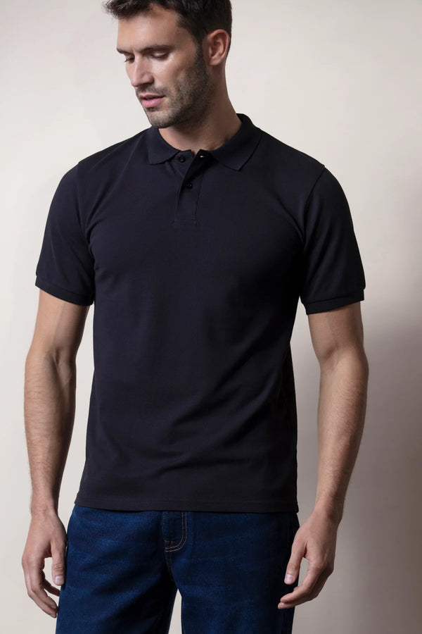 Code men black polo shirt made of pure cotton piqué