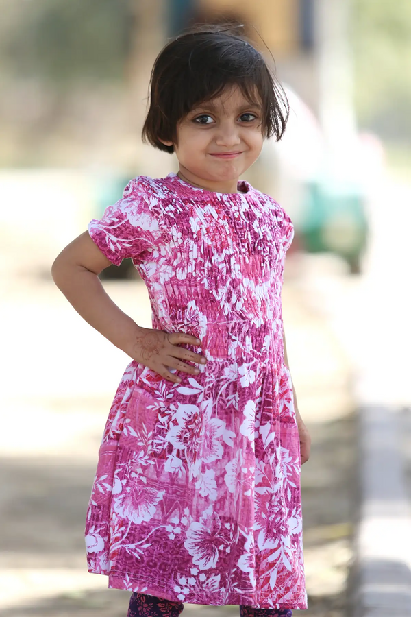 Girl's Cotton Floral Dress, Pink