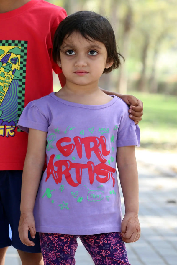 Girl's cotton t-shirt 'Girl Artist', 3 - 12 years