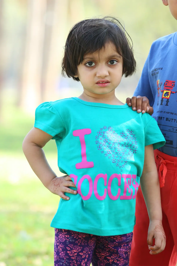 Girl's cotton t-shirt 'I love soccer', 3 - 12 years