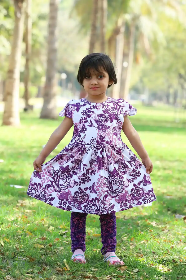Girl's Cotton Floral Dress, Purple / Pink