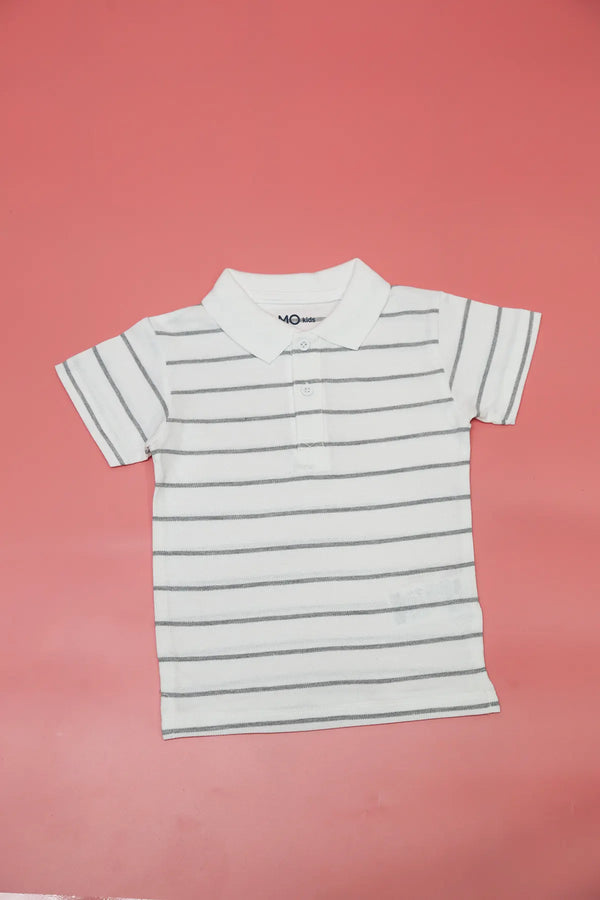 Pique polo shirt for baby boys 6 - 36 months, White/Grey