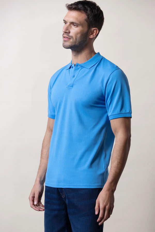 Code blue polo shirt made of pure cotton piqué