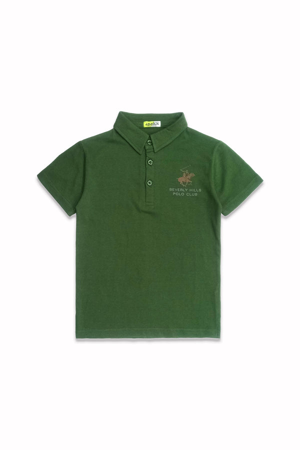 Boys army green cotton jersey polo shirt