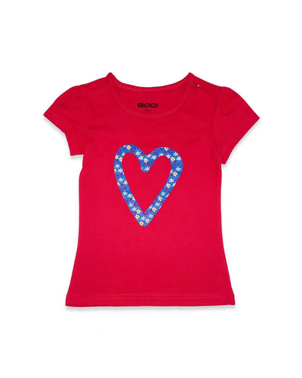 Cotton Red 'Heart' T-Shirts for Girls