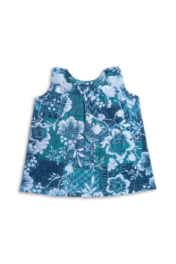 Floral blue sleeveless dress for baby girls