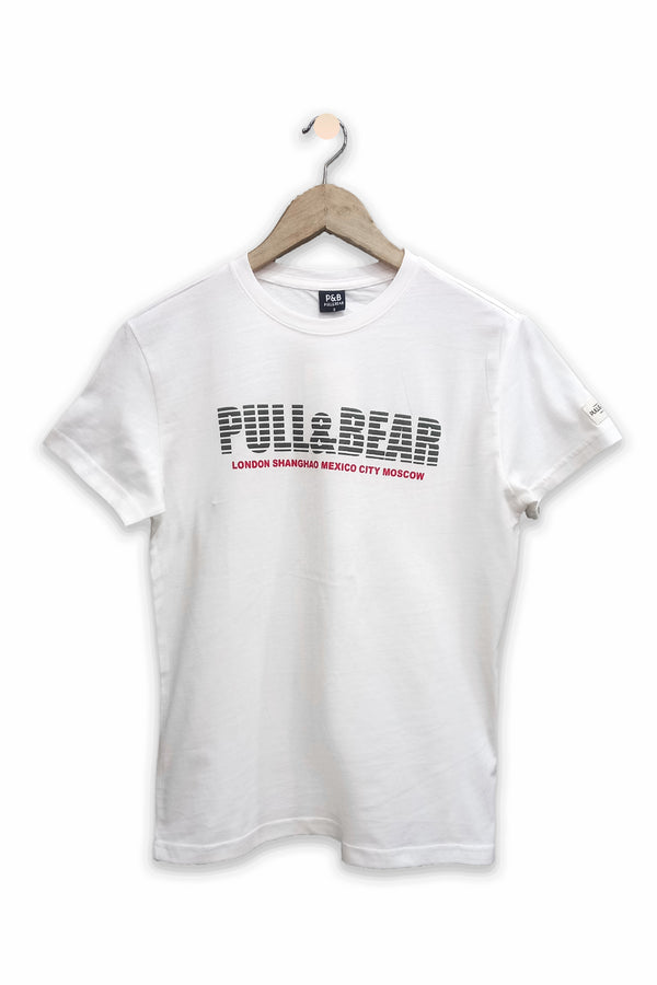 Pull & Bear Men's White Fitted T-Shirt